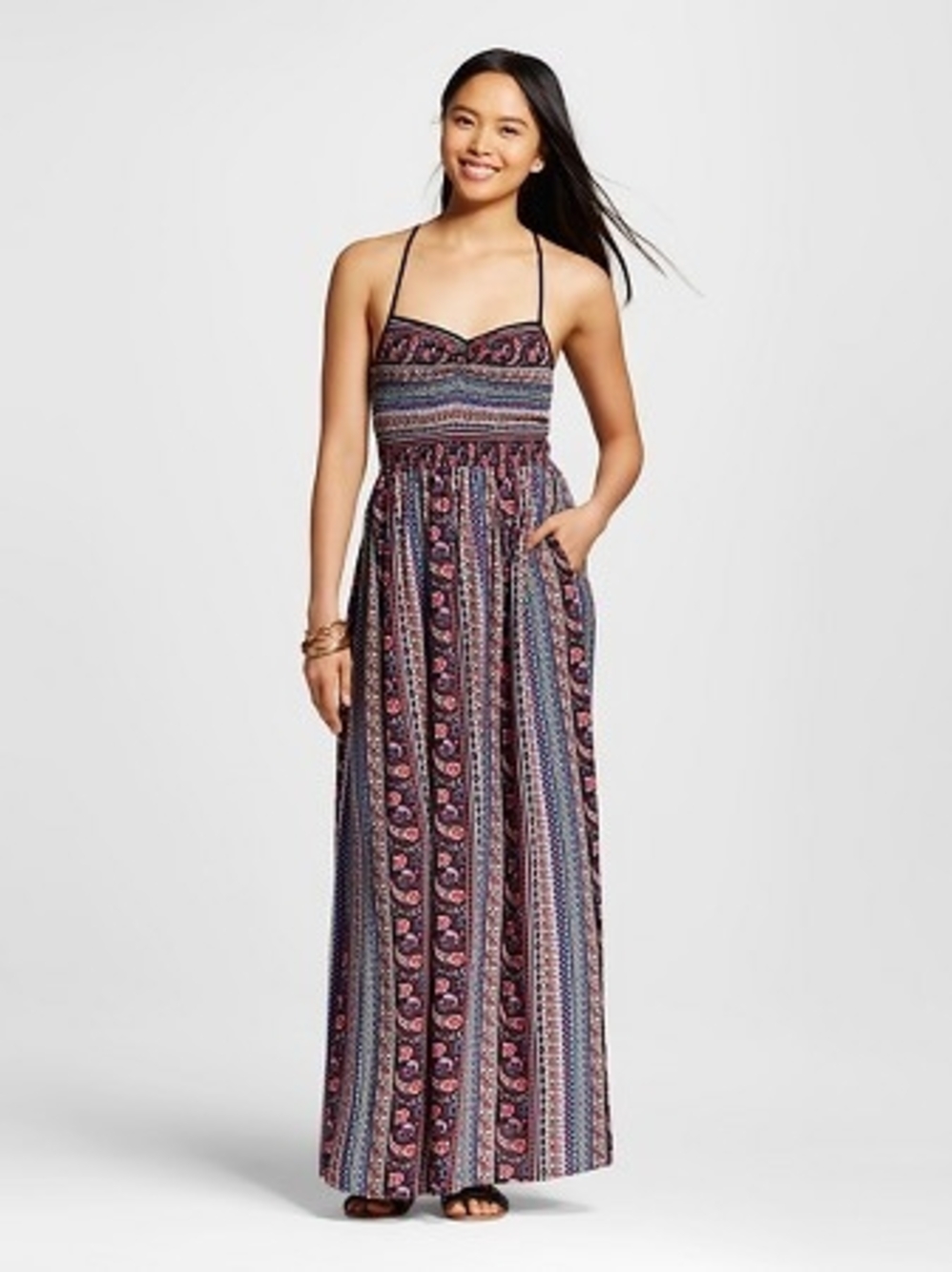 Xhilaration Womens Boho Smocked Maxi Dress XL